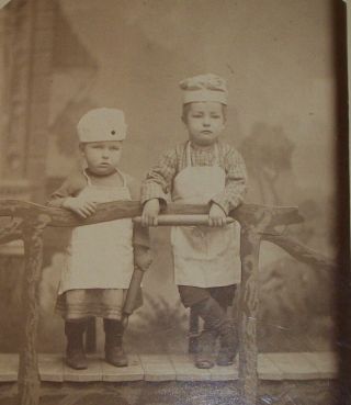 Cabinet Card Of 2 Children In Baker Outfits Stafford Studio 330 Division Chicago