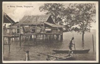 Singapore Postcard Malay House To France Paquebot Cancel 1930