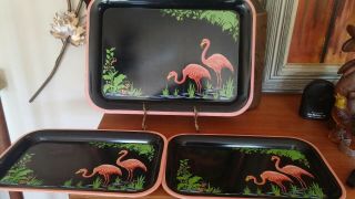 Flamingos Vintage Metal Serving Trays Set Of 3 Great Colors & Design