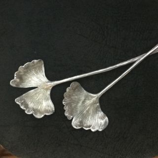 Michael Aram Ginkgo Leaf 2 Piece Set Salad Serving Spoon Fork Silver Metal