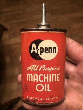 Vintage A - Penn All Purpose Machine Oil Lead Top Handy Oil Oiler Tin Can Spout