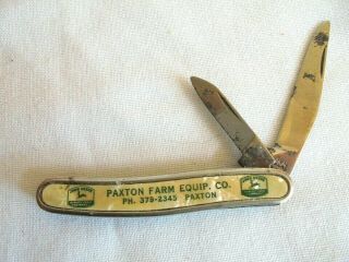 Vintage Paxton Farm Equipment John Deere Advertising Folding Pocket Knife