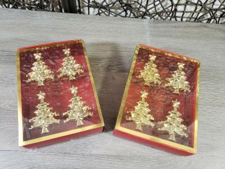Set Of 8 Lenox Gold Holiday Noel Napkin Ring Holders Christmas Trees