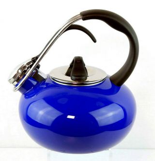 Chantal Whistling Tea Kettle Pot 1.  8 Qt Cobalt Blue Enamel Crate And Barrel