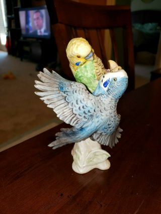 Vintage Double Cv95 Goebel Bird Figurine Parakeets Pair (budgerigar Budgie)