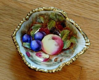 Vintage Aynsley Leaf Form Dish W Hand Painted Orchard Fruit Artist Signd D Jones