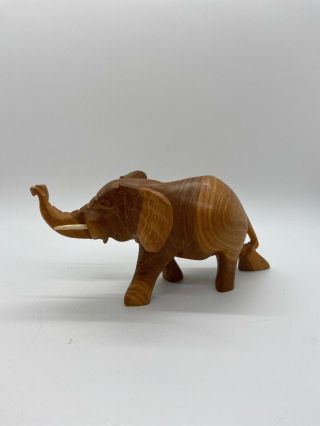Vintage Carved Wood Sculpture Statue Elephant Trunk Up Figure