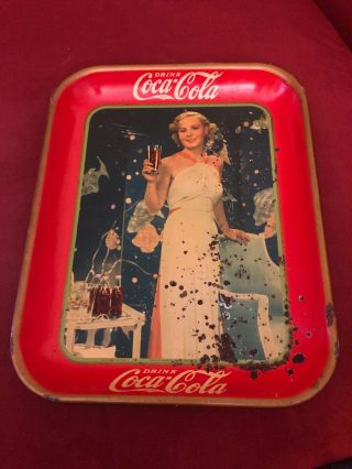 1935 Coca Cola Soda Metal Serving Tray W/ Lady Madge Evans Vintage Au