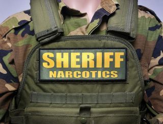 3x8 " Sheriff Narcotics Gold On Green Hook Tactical Patch For Plate Carrier