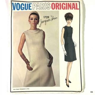 1960s Vogue Paris Sewing Pattern 1729 Jacques Heim Dress Sz 12 Vintage