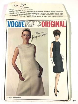 1960s VOGUE Paris Sewing Pattern 1729 Jacques HEIM Dress Sz 12 Vintage 2