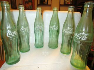6 Vintage Coca Cola Green Glass Soda Bottles 16 Oz
