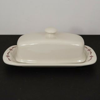 Longaberger Pottery Woven Traditions Red Covered Butter Dish W/ Knob