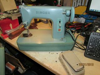 Vintage Singer 285k Sewing Machine Aqua Made In Great Britain W Case