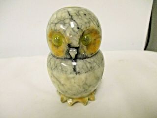 Italy Hand Carved Alabaster Marble Owl Bird Figurine Or Paperweight