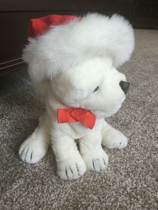13 " 1985 Prestige Toy Corp Christmas Stuffed Sharpei Dog W/ Santa Hat & Bow Tie