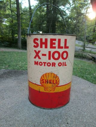 Vintage,  Advertising,  Shell X - 100 Motor Oil,  5 Quart Can,  Bucket,  1940s Or 1950s
