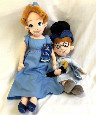 Disney Store John Wendy Darling Peter Pan Stuffed Plush Doll Set Rare
