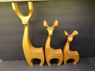 Set Of 3 Varying Sizes Wooden Deer Figurines - Hand Carved Very Sweet
