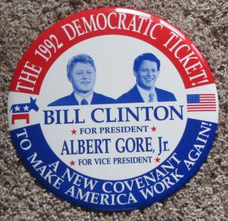 Giant 9 " 1992 Clinton & Gore Jugate Picture Campaign Button