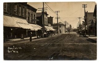 Rppc Photo Postcard Down 2nd Street,  Grand Rapids Wisconsin Unpaved,  Signs 1900s