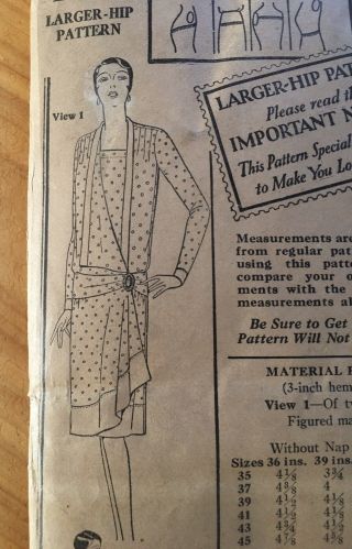 Vintage 1920s Pictorial Review Flapper Dress Pattern 39 Bust Side Draped Hip