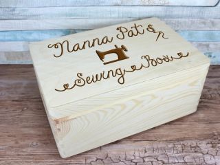 Personalised Engraved Nanna Mum Sewing Box Wooden Keepsake Box Handles 30cm