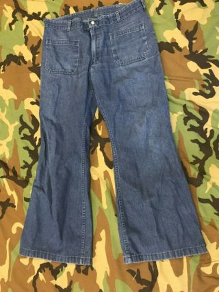 Us Navy Seafarer Pants Denim Trousers Utility Dungaree Jeans Sz 38 Bell Bottoms