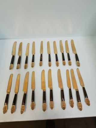 20 Vintage Siam Brass Butter Knives With Wood Handles And Buddha Image
