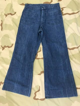 Us Navy Pants Denim Type Ii Trousers Utility Dungaree Jeans Sz 33 Bell Bottom