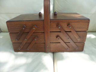 Vintage Dovetail Accordion 3 - Tier Fold Out Wood Sewing Box Chest Made In Romania