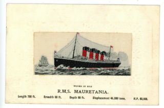 Cunard Line Oceaner Liner - Rms Mauretania - Silk Stevengraph Postcard