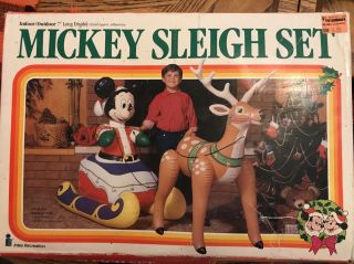 Rare Htf Disney Mickey Mouse Sleigh Set Inflatable 1989 Intex Recreation Blow Up
