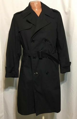 Dscp Military Usaf Navy Long Raincoat Trench Coat Mens Size 40s M Short Black