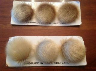 Vintage Set Of Six Fur Button Covers Handmade In Unst,  Shetland