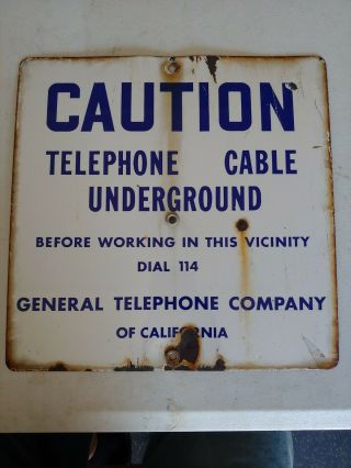 Vintage General Telephone Company Of California Porcelain Underground Cable Sign
