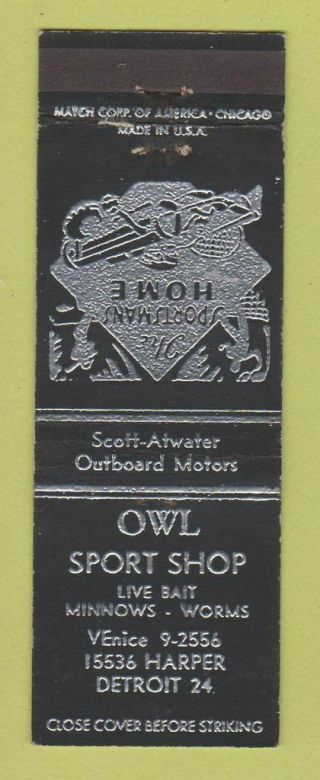 Matchbook Cover - Owl Sport Shop Detroit Mi Scott Atwater Boat Motors