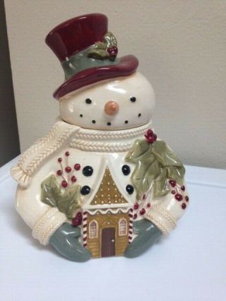 Grasslands Road Top Hat Snowman Cookie Jar With Lid 461380 Ceramic - Euc