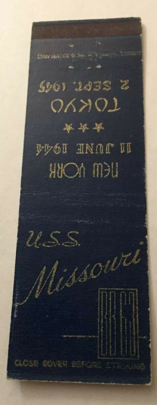 Vintage Matchbook Cover Matchcover Us Navy Uss Missouri Ny Tokyo 1944 1945