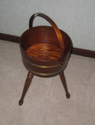 Vintage 3 Leg Wood Firkin Barrel Style Plant Stand Holder Planter Sewing Basket