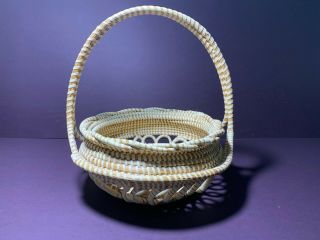 Estate Charleston Sc Gullah Sweetgrass Basket With Handle And Loops,  Gorgeous