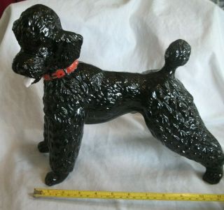 Vintage Black Poodle Dog Figurine Ceramic Large Mid Century Atlantic Mold 11 "