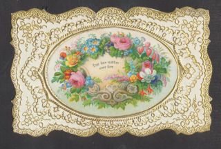 C10121 Victorian Embossed Die Cut Greetings Card: Flowers 1870s