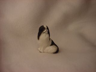 Japanese Chin Black White Puppy Dog Figurine Hand Painted Miniature Small Mini