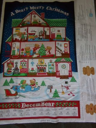 A Beary Merry Christmas Advent Calendar Cotton Fabric Panel Small Printing Flaw