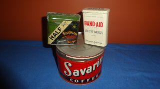 Vintage Antique Tin Litho Can Savarin Coffee Keywind & Half And Half Higned Lid