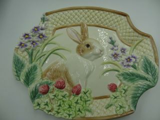 Nib Retired Fitz And Floyd Botanical Bunny Canape Plate 2002