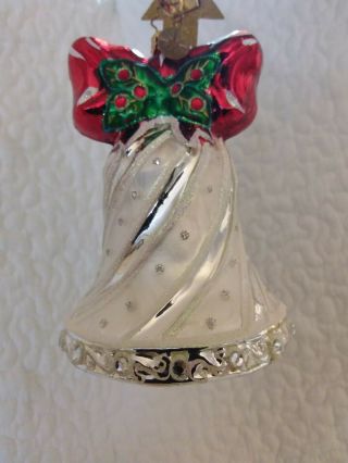 Christopher Radko Ornament Silver Chimes Bell W/ Red Bow 1012566 " 2006 " 5 " Tall