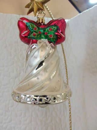 Christopher Radko Ornament Silver Chimes Bell w/ Red Bow 1012566 