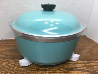 Vintage Club Aluminum Dutch Oven / Stock Pot With Lid Aqua Blue / Turquoise
